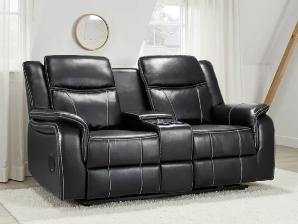 Galaxy Tech Electric Recliner 2 Seater Black Leather