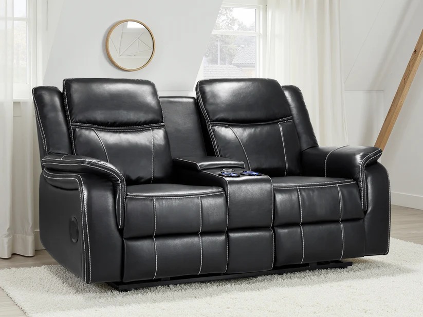 Galaxy Tech Electric Recliner 2 Seater Black Leather