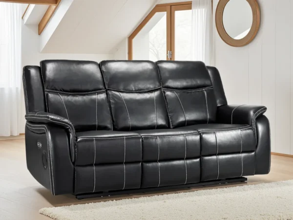 Galaxy Tech Electric Recliner 3 Seater Black Leather