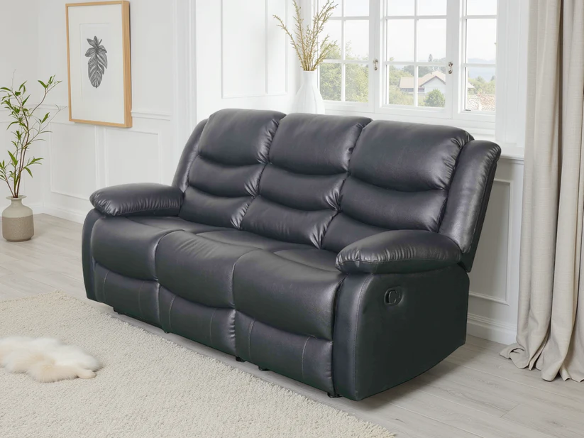 Conrad Manual Recliner Sofa Black 3 Seater - Image 2
