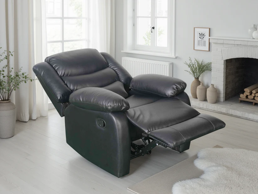 Conrad Manual Recliner Sofa Black Armchair - Image 2