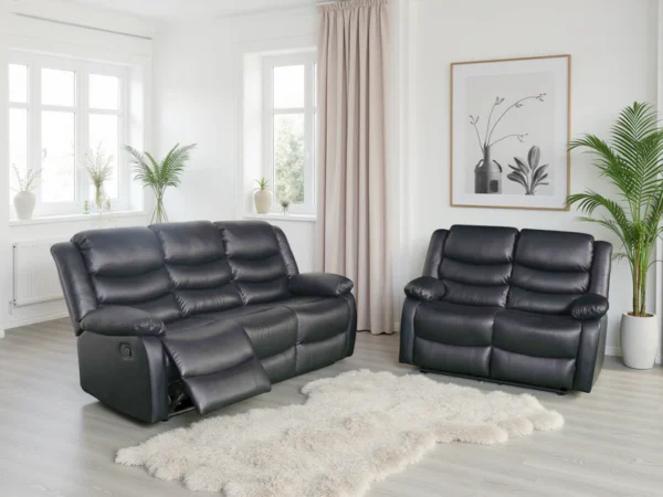 Conrad Manual Recliner Sofa Black 3+2 Set