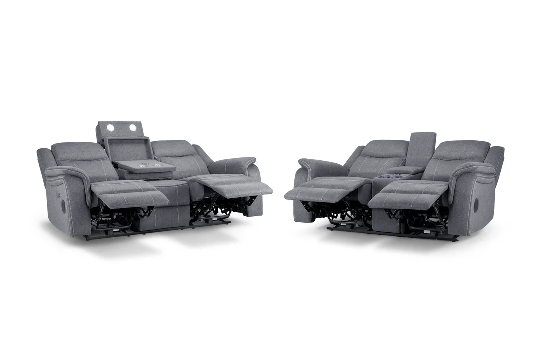Galaxy Tech Electric Recliner Sofa Grey Fabric 3+2 Set - Image 2