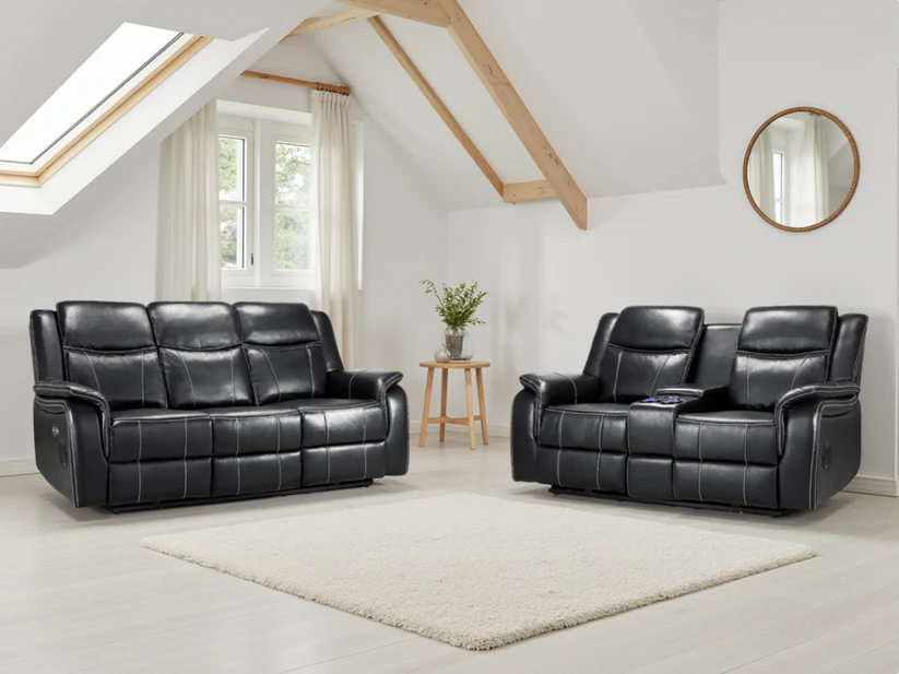 Galaxy Tech Electric Recliner Sofa Black 3+2 Set